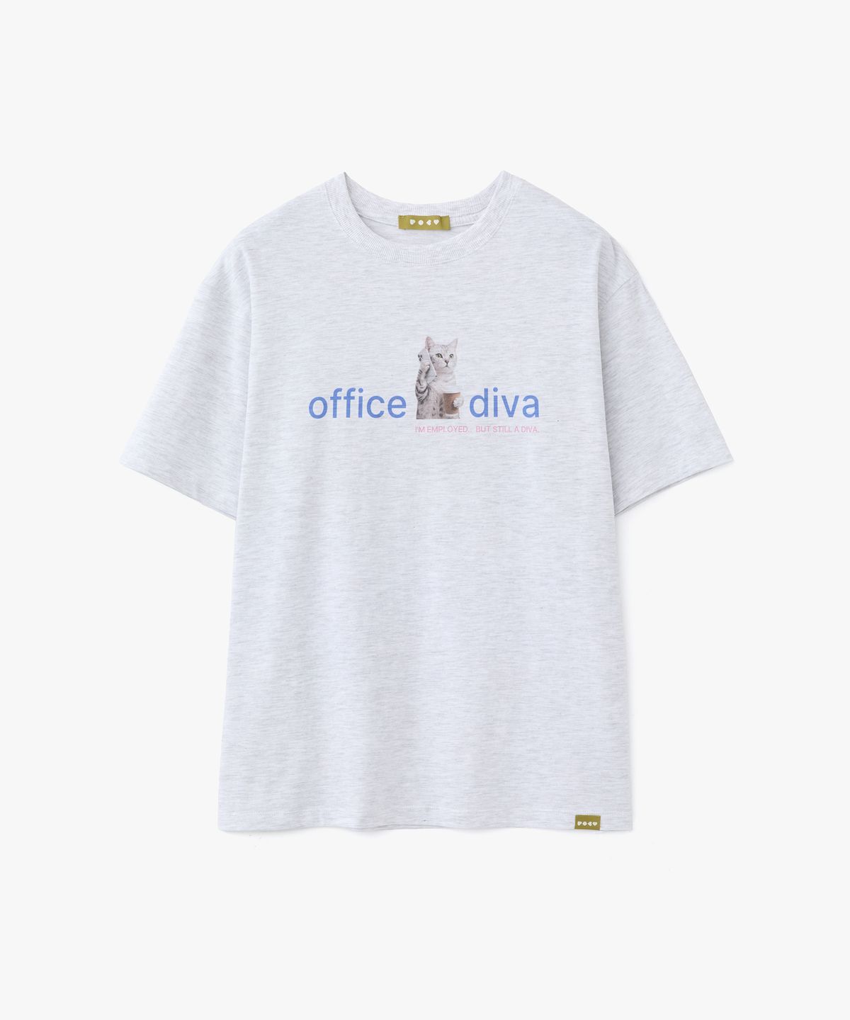 포에브(POEV) Office Diva Cat T-Shirt - White Melange