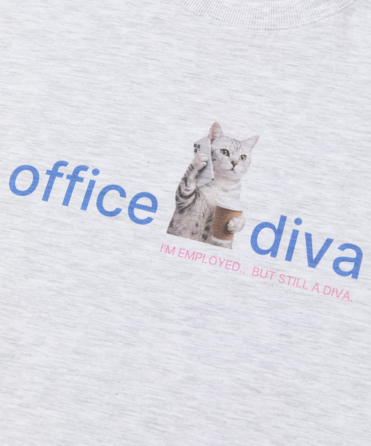 포에브(POEV) Office Diva Cat T-Shirt - White Melange