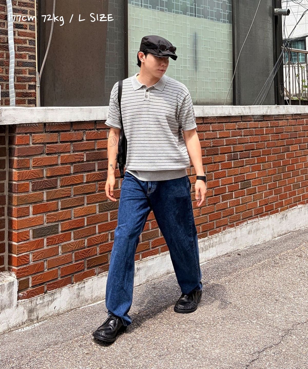 커즈넬로(CUZNELLO) 멀티 스트라이프 폴로 반팔 니트_그레이
