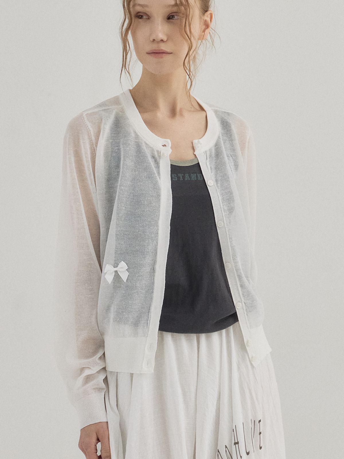 쏘리, 투 머치 러브(SORRY, TOO MUCH LOVE) Slim Fit Sheer Multi See-through Cardigan_Ivory