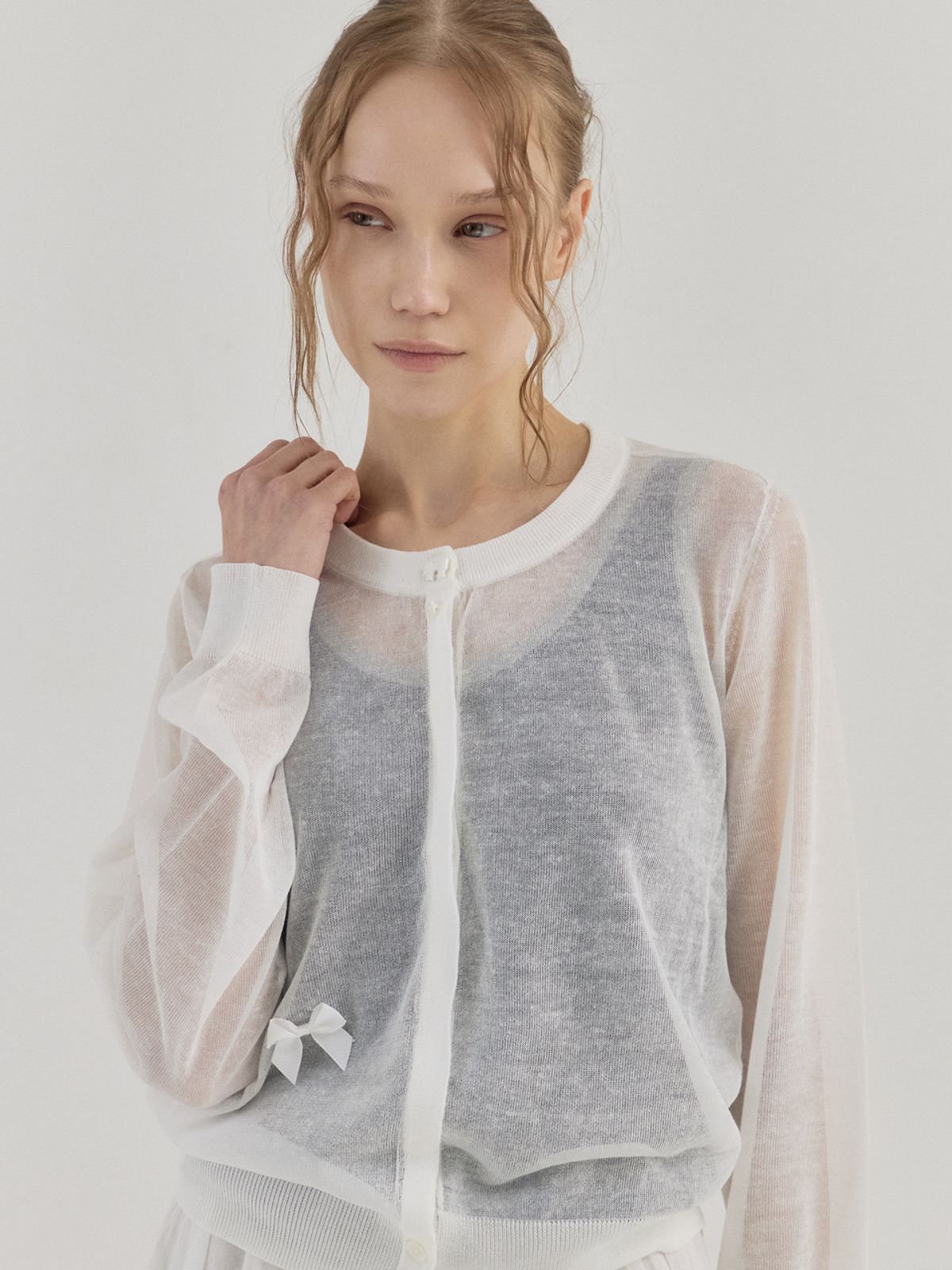 쏘리, 투 머치 러브(SORRY, TOO MUCH LOVE) Slim Fit Sheer Multi See-through Cardigan_Ivory