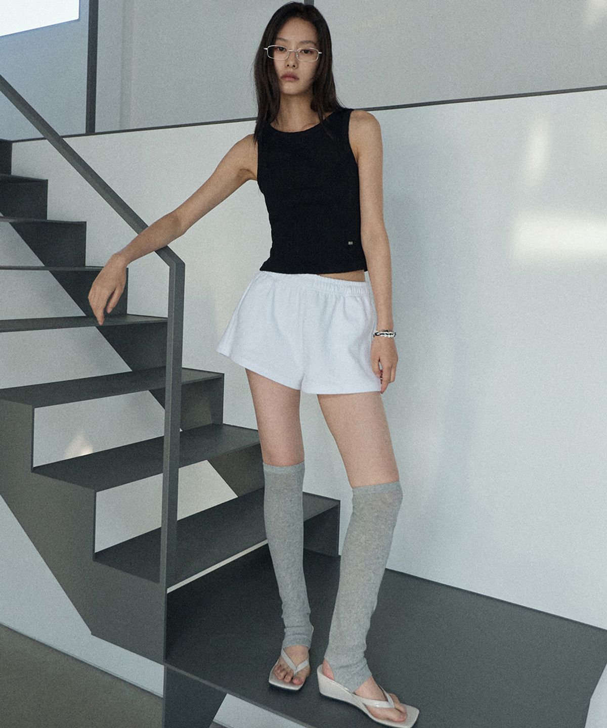 렌세(RENSE) Wide Sweat Shorts White