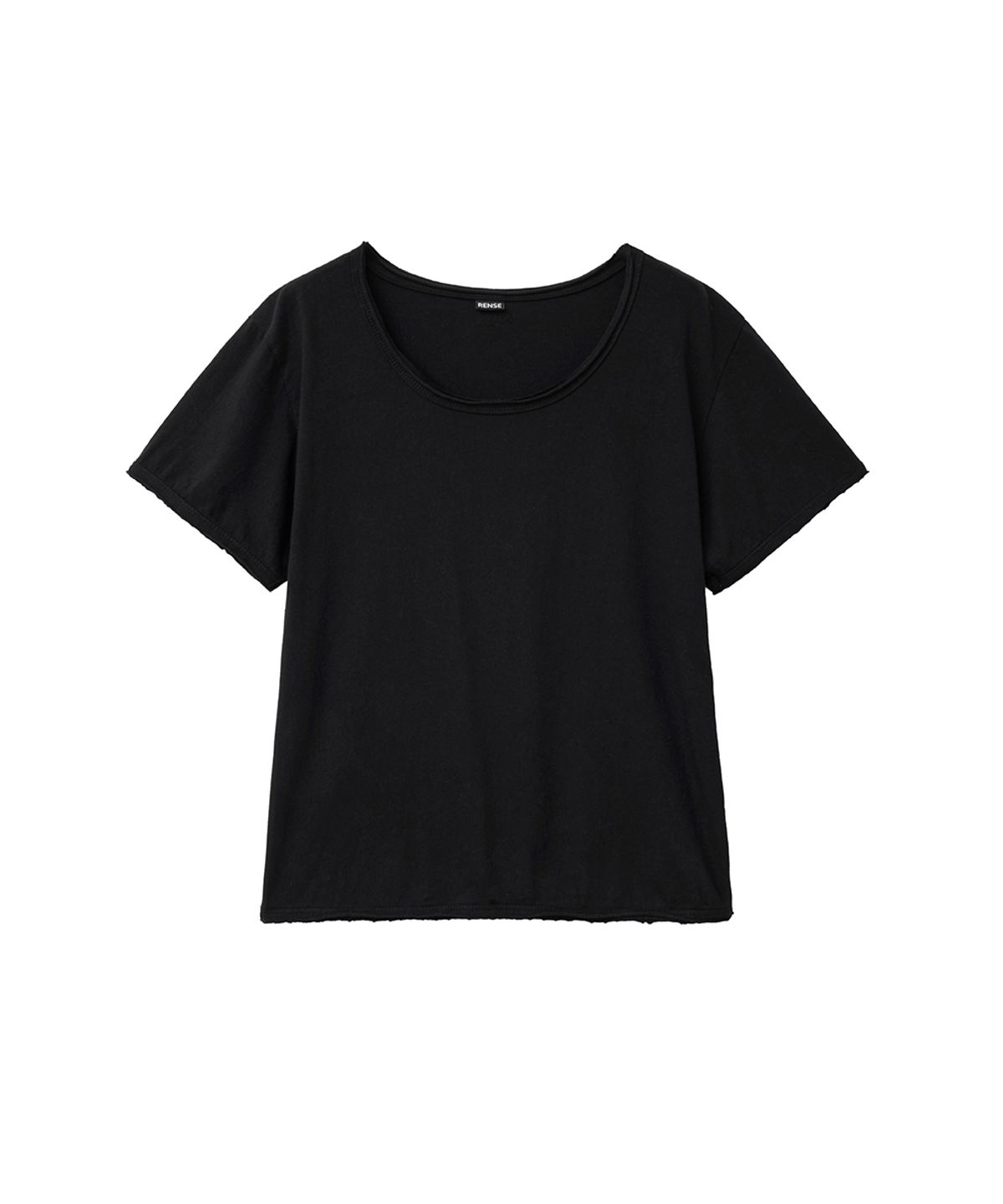 렌세(RENSE) Raw Edge U-Neck Half Tee Black