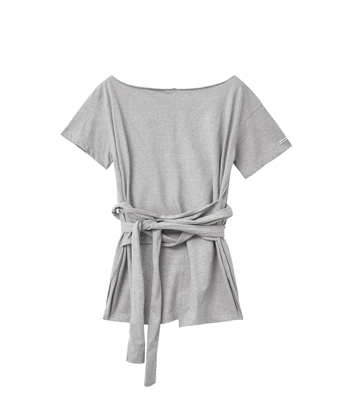 렌세(RENSE) Off-Shoulder Wrap Tie Tee Melange Gray