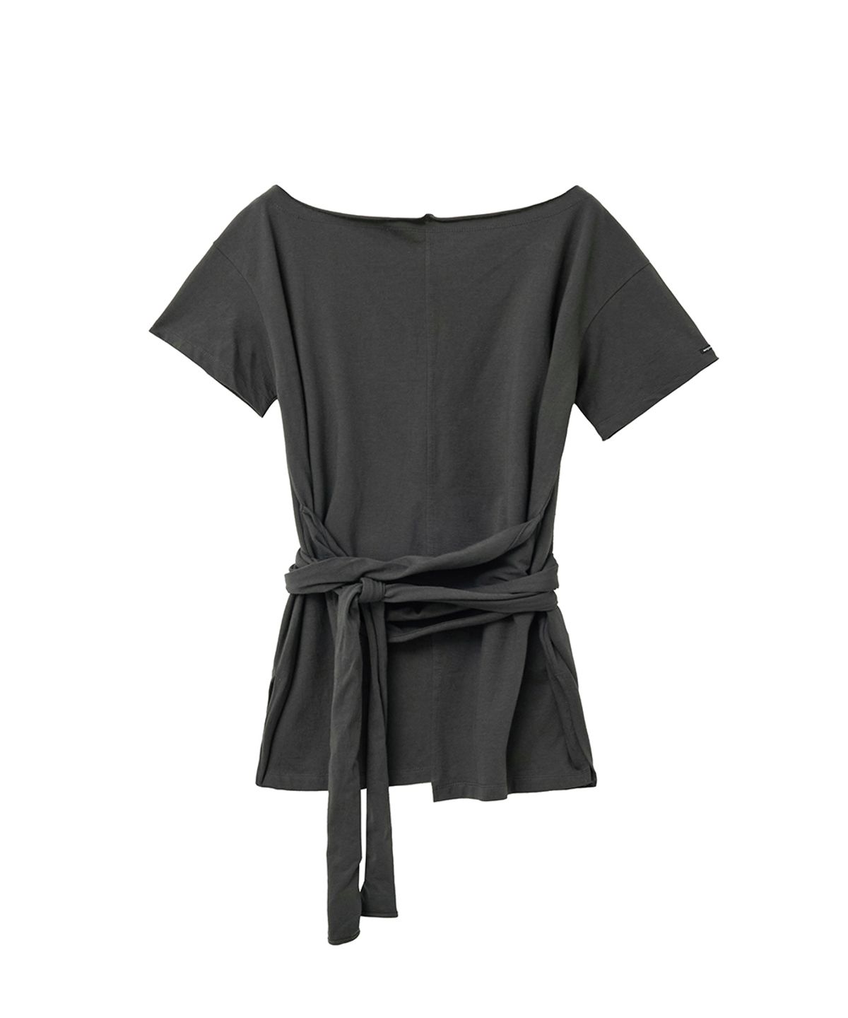 렌세(RENSE) Off-Shoulder Wrap Tie Tee Charcoal