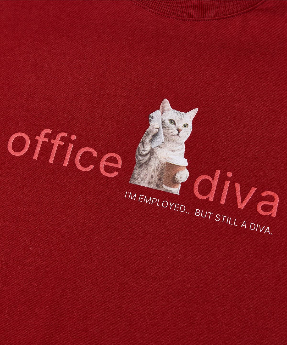 포에브(POEV) Office Diva Cat T-Shirt - Red