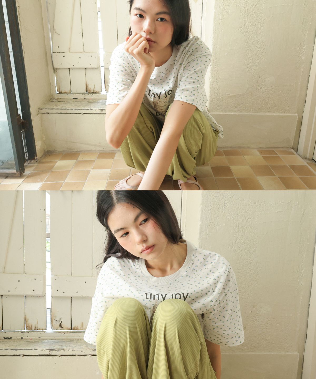포에브(POEV) Joy Cat T-Shirt - White Flower