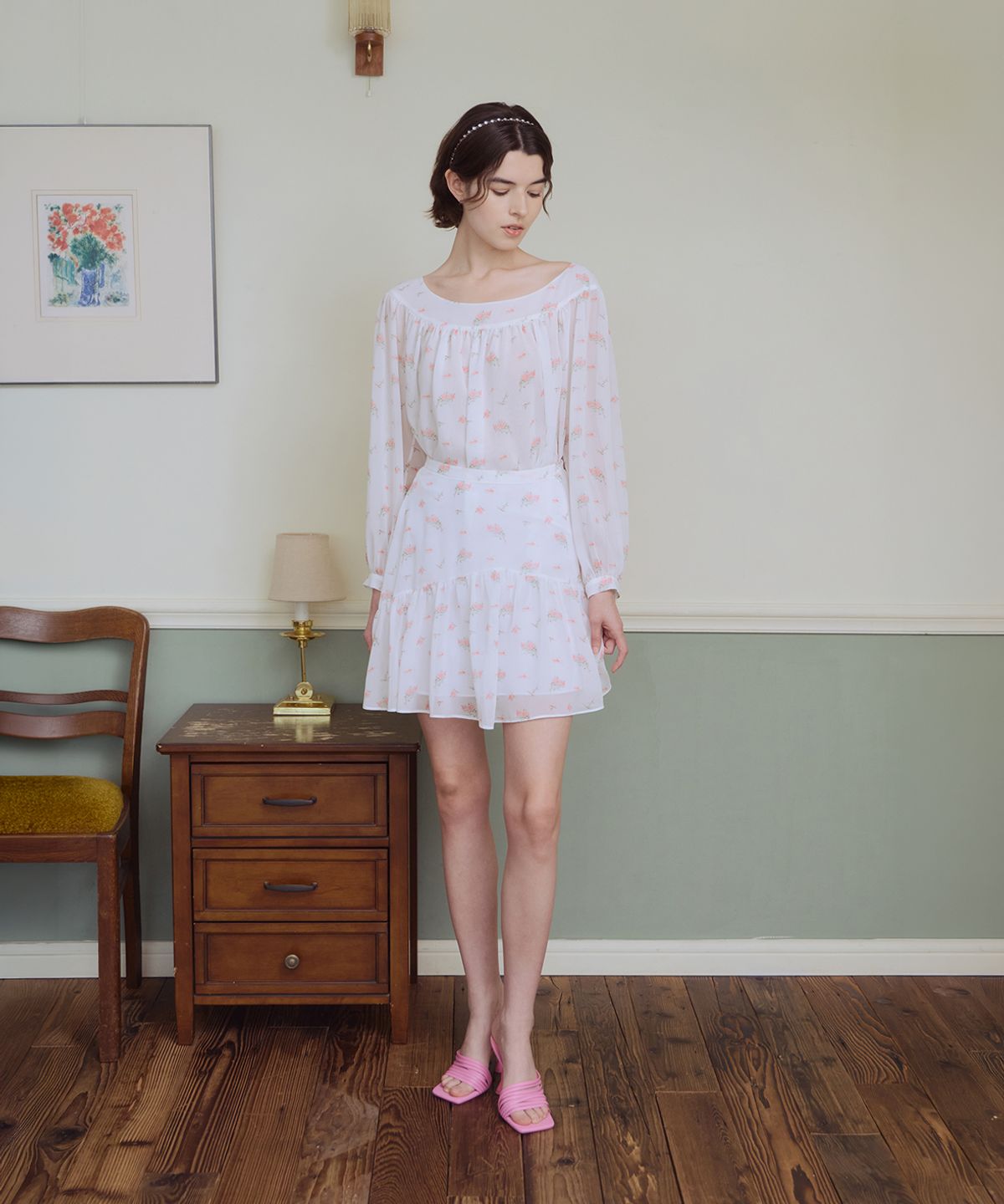 아이스가든에이오공팔(ICE GARDEN A.508) Splendeur de la Rose Print Skirt