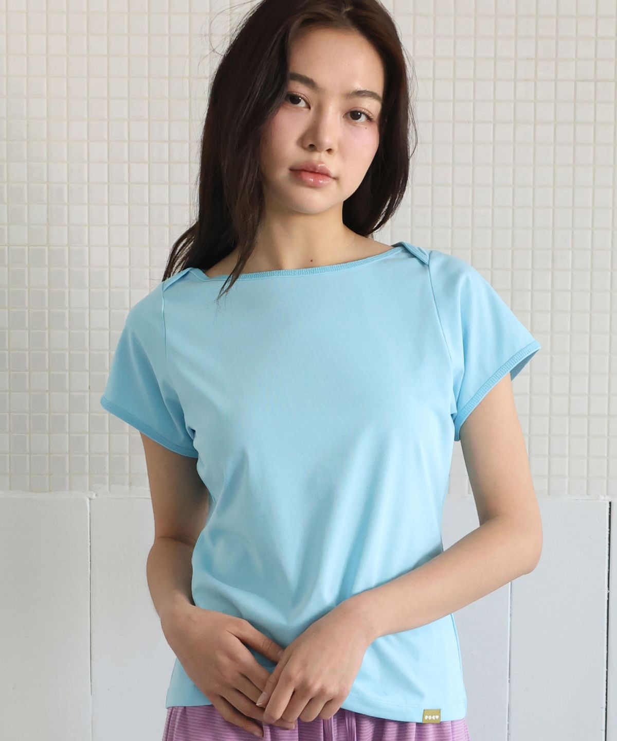 포에브(POEV) Solid Boat-neck T-Shirt - Sky Blue
