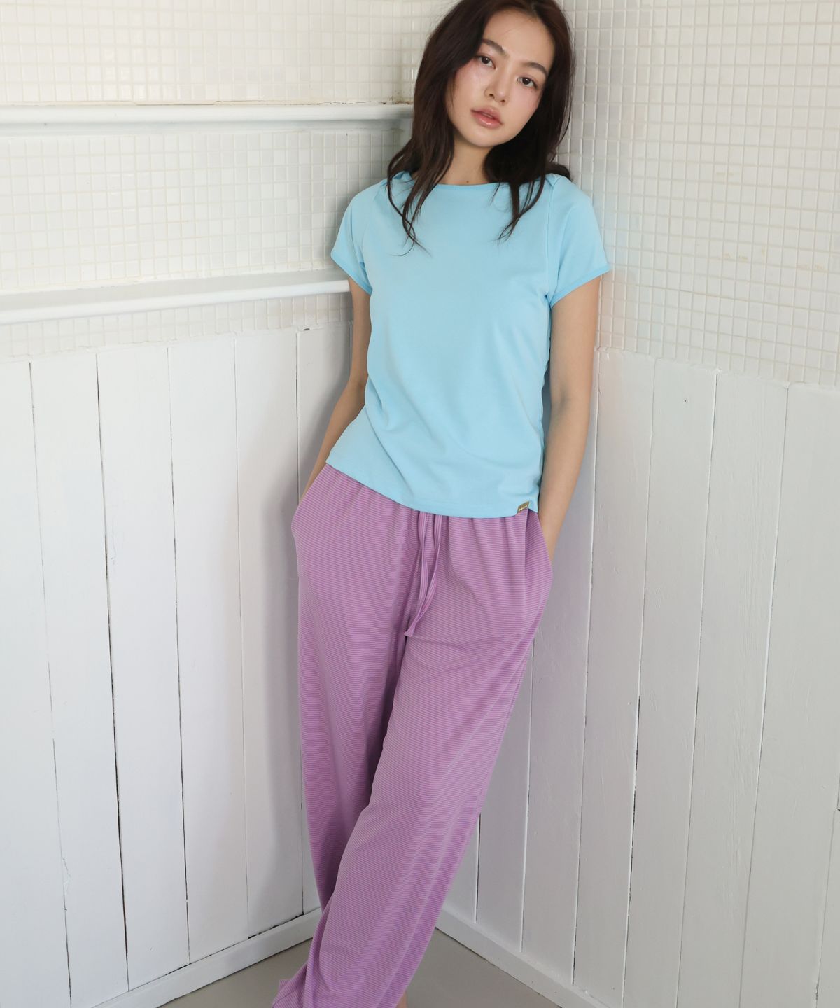 포에브(POEV) Solid Boat-neck T-Shirt - Sky Blue