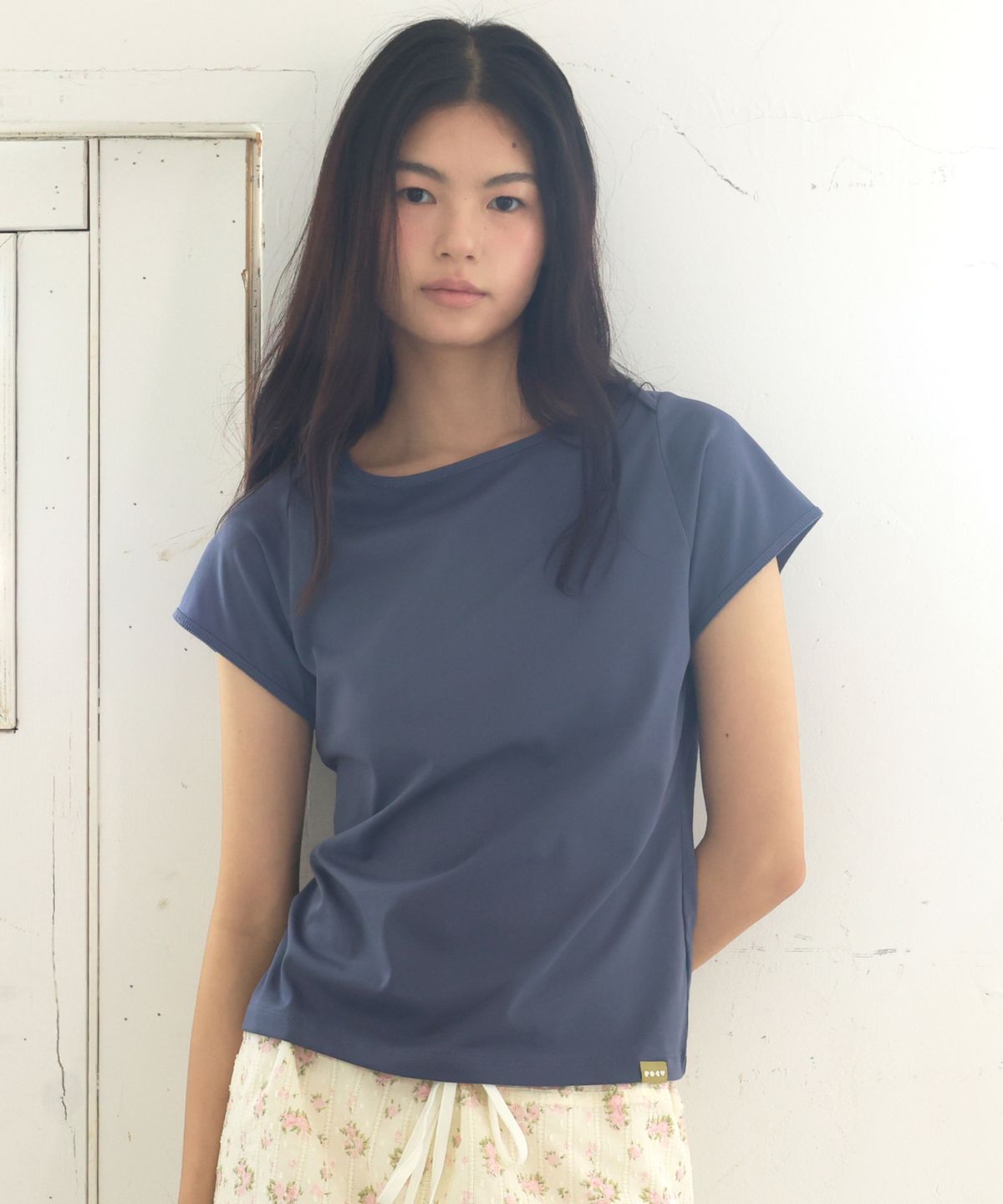 포에브(POEV) Solid Boat-neck T-Shirt - Navy