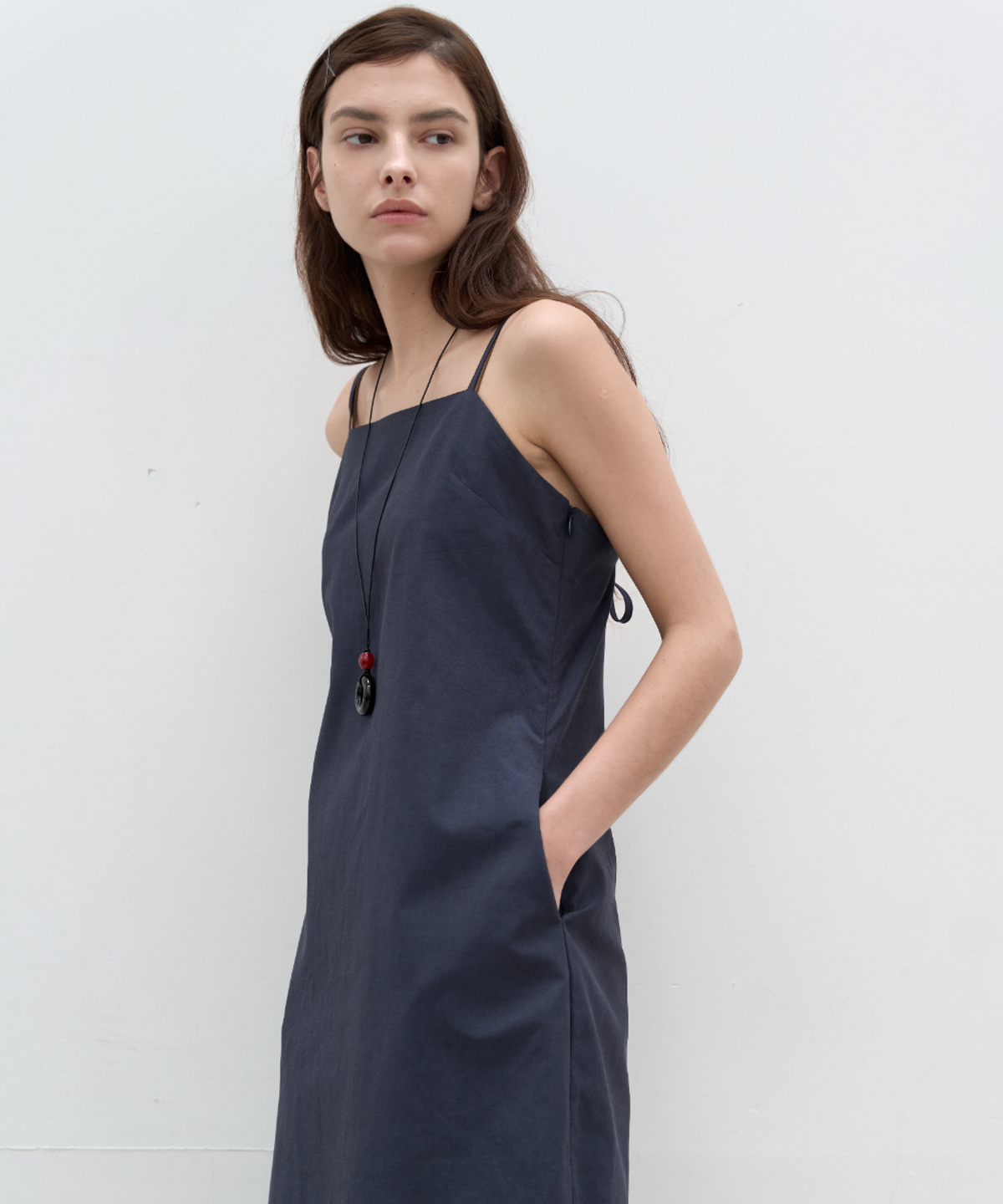 서란(SEORAN) Linen Blend Midi Dress_Navy