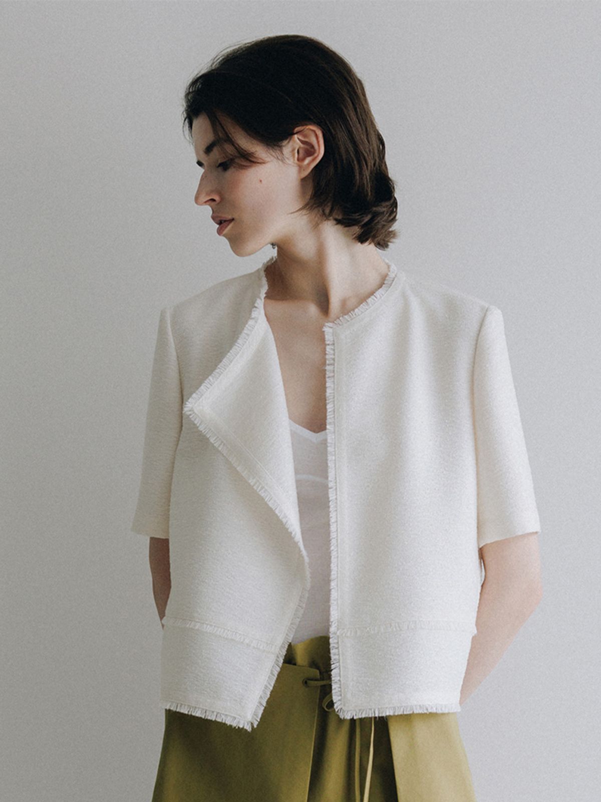 루에브르(LOEUVRE) Fringed Short Sleeve Tweed Jacket SW6MJ766-9A