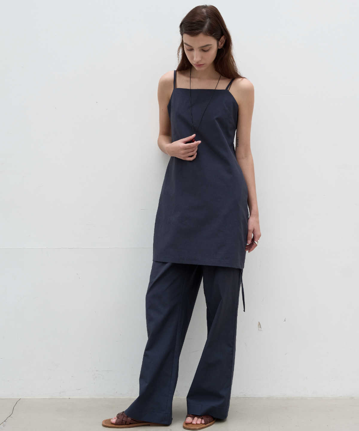 서란(SEORAN) Linen Blend Pocket Wide Pants_Navy