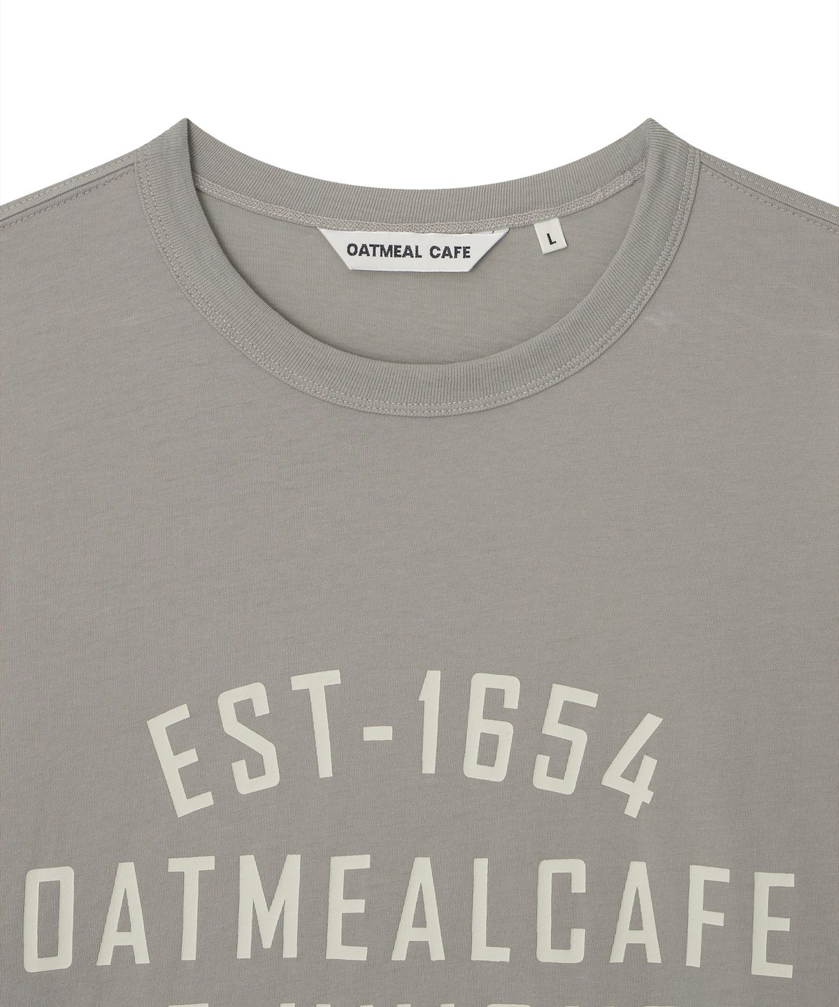 오트밀카페(OATMEAL CAFE) 오가닉 코튼 그래픽 티셔츠 - 더스티 카키