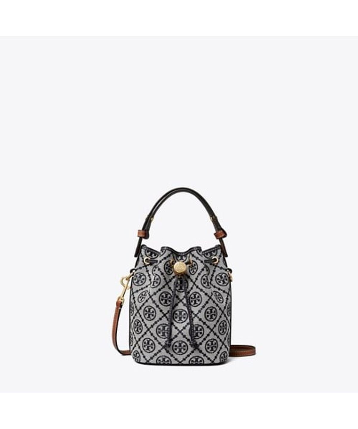 토리버치(TORYBURCH) 티 모노그램 미니 버킷백 - 토리 네이비