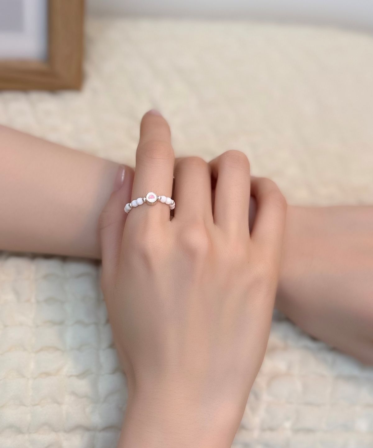 봉보(BONBEAU) Heart, Flower silver charm silverball beads Ring 925실버 하트 플라워 참 은볼 밴딩 비즈 반지