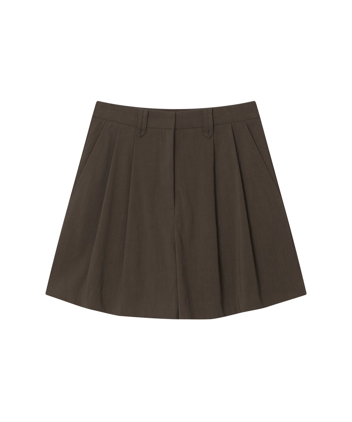 오트밀카페(OATMEAL CAFE) 린넨 블렌드 버뮤다 투 턱 쇼츠 - 브라운