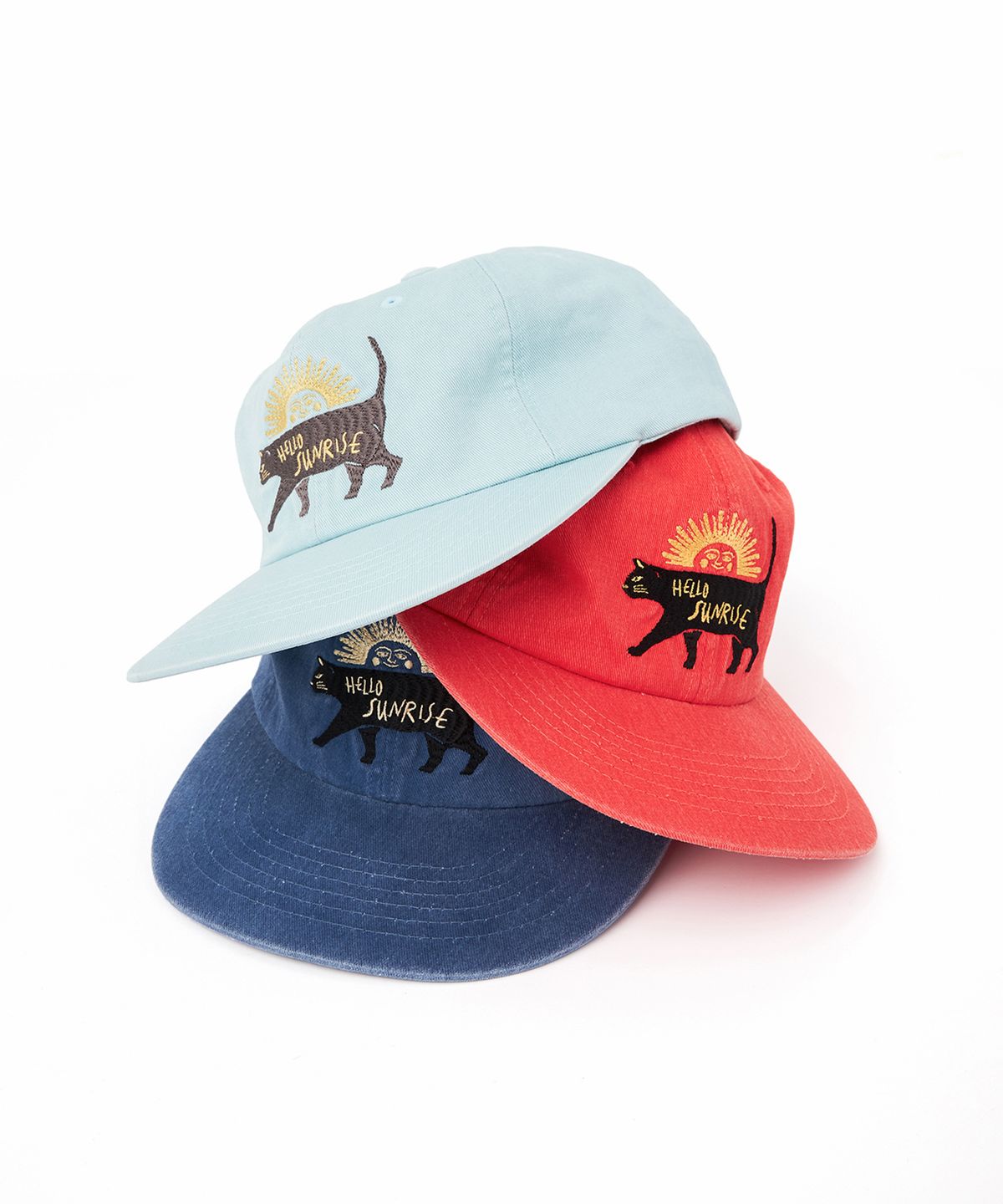 헬로 선라이즈(HELLO SUNRISE) Washed VTG Cat Logo 6panel Cap_Scarlet Orange