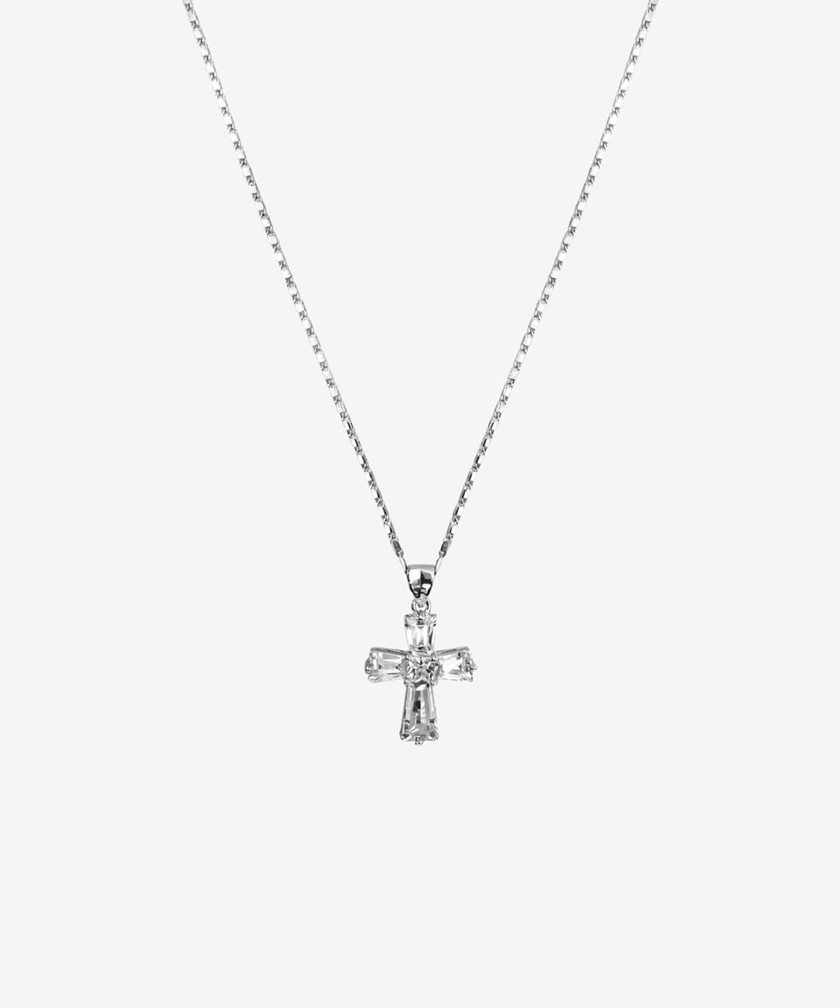 블랙 퍼플(BLACK PURPLE) 롱 딜리 십자가 목걸이_실버 Long Dilly Cross Necklace_Silver
