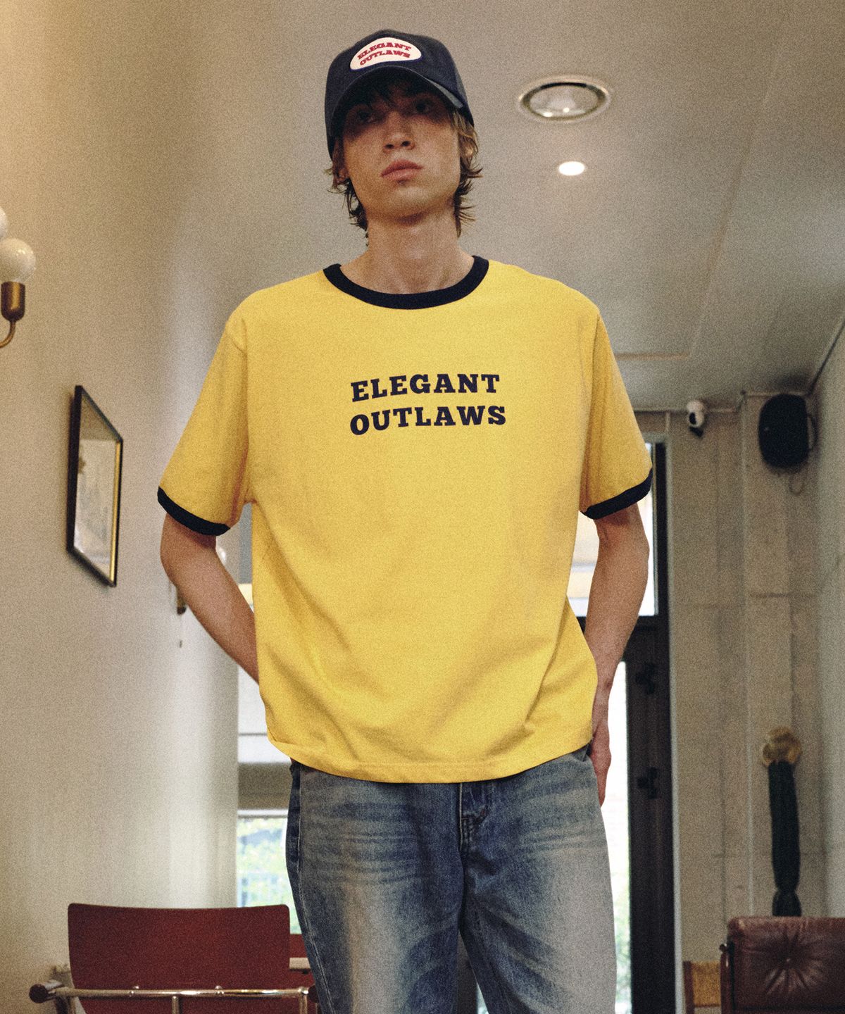 롤링스튜디오(ROLLINGSTUDIOS) ELEGANT OUTLAWS RINGER T-SHIRT YELLOW