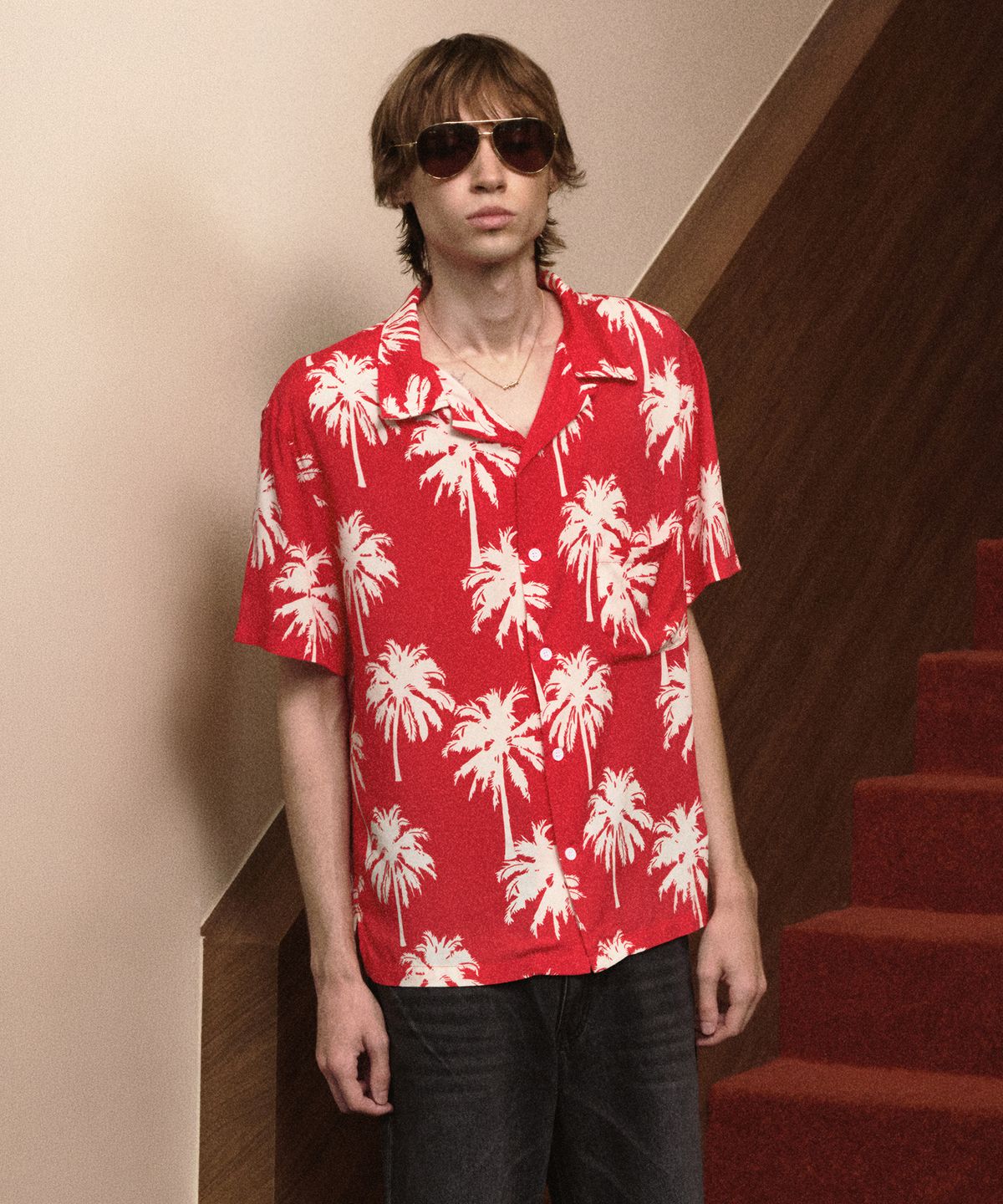 롤링스튜디오(ROLLINGSTUDIOS) HAWAIIAN SHIRT PALMTREE RED
