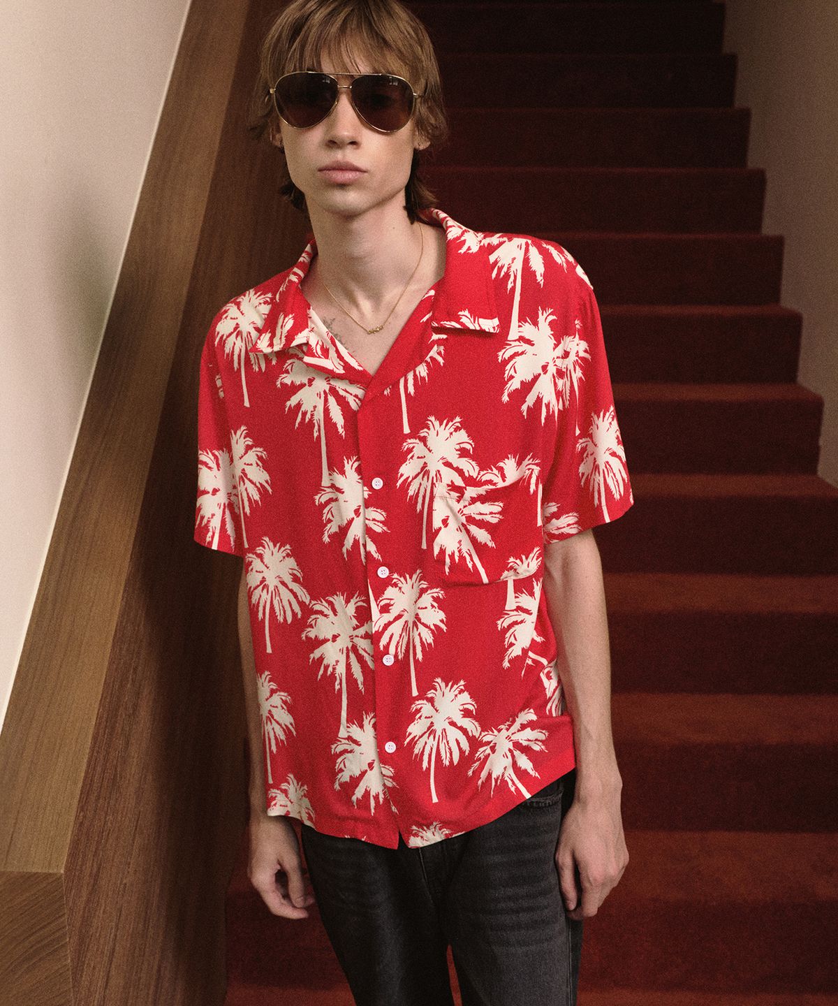 롤링스튜디오(ROLLINGSTUDIOS) HAWAIIAN SHIRT PALMTREE RED