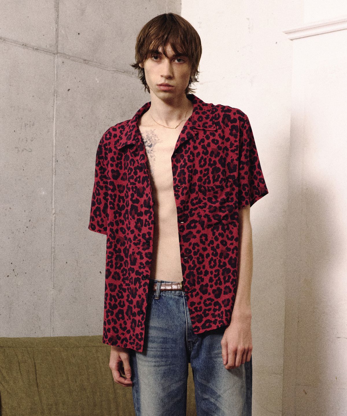 롤링스튜디오(ROLLINGSTUDIOS) HAWAIIAN SHIRT LEOPARD BURGUNDY