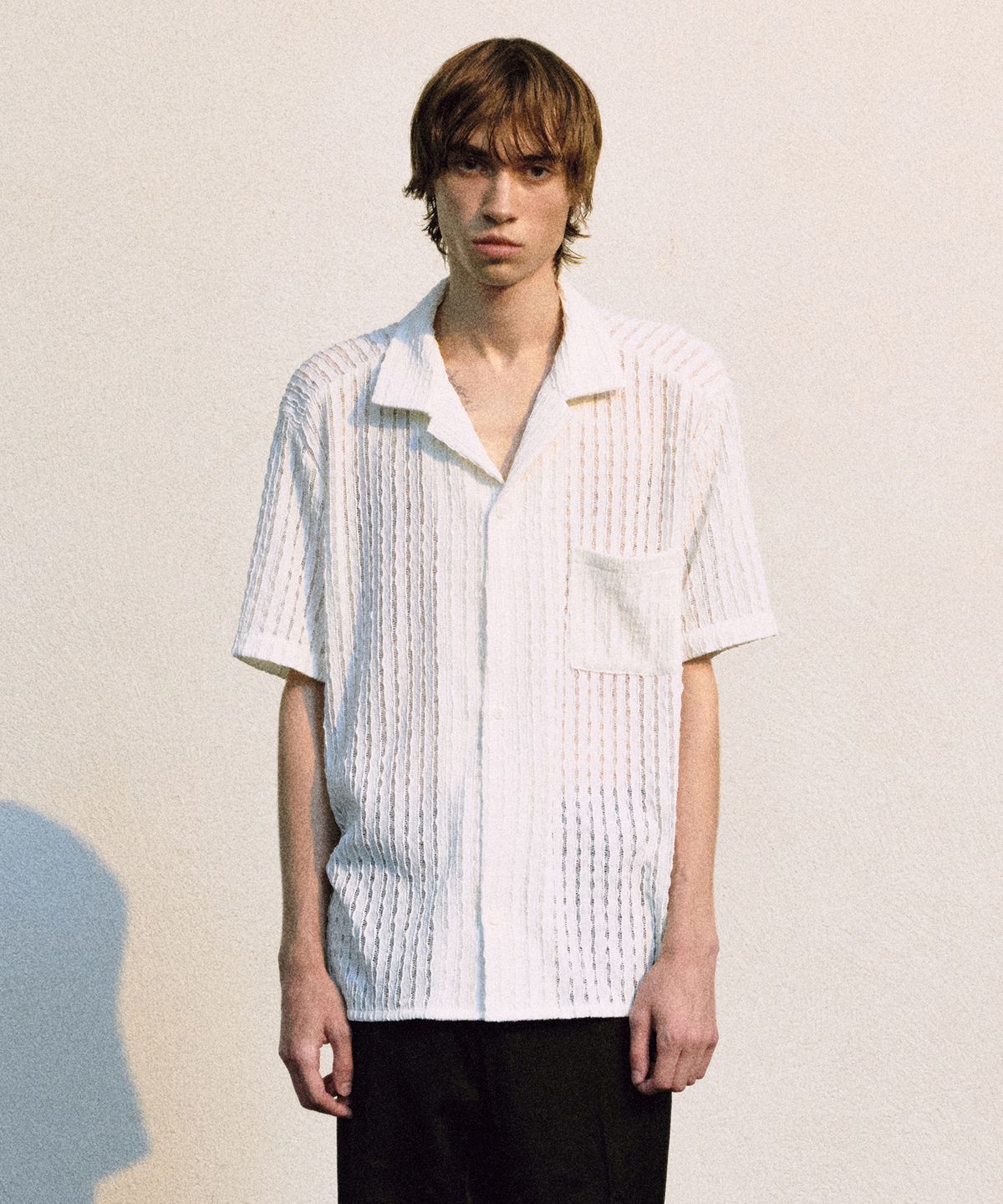 롤링스튜디오(ROLLINGSTUDIOS) CROCHET OPEN COLLAR SHIRT IVORY