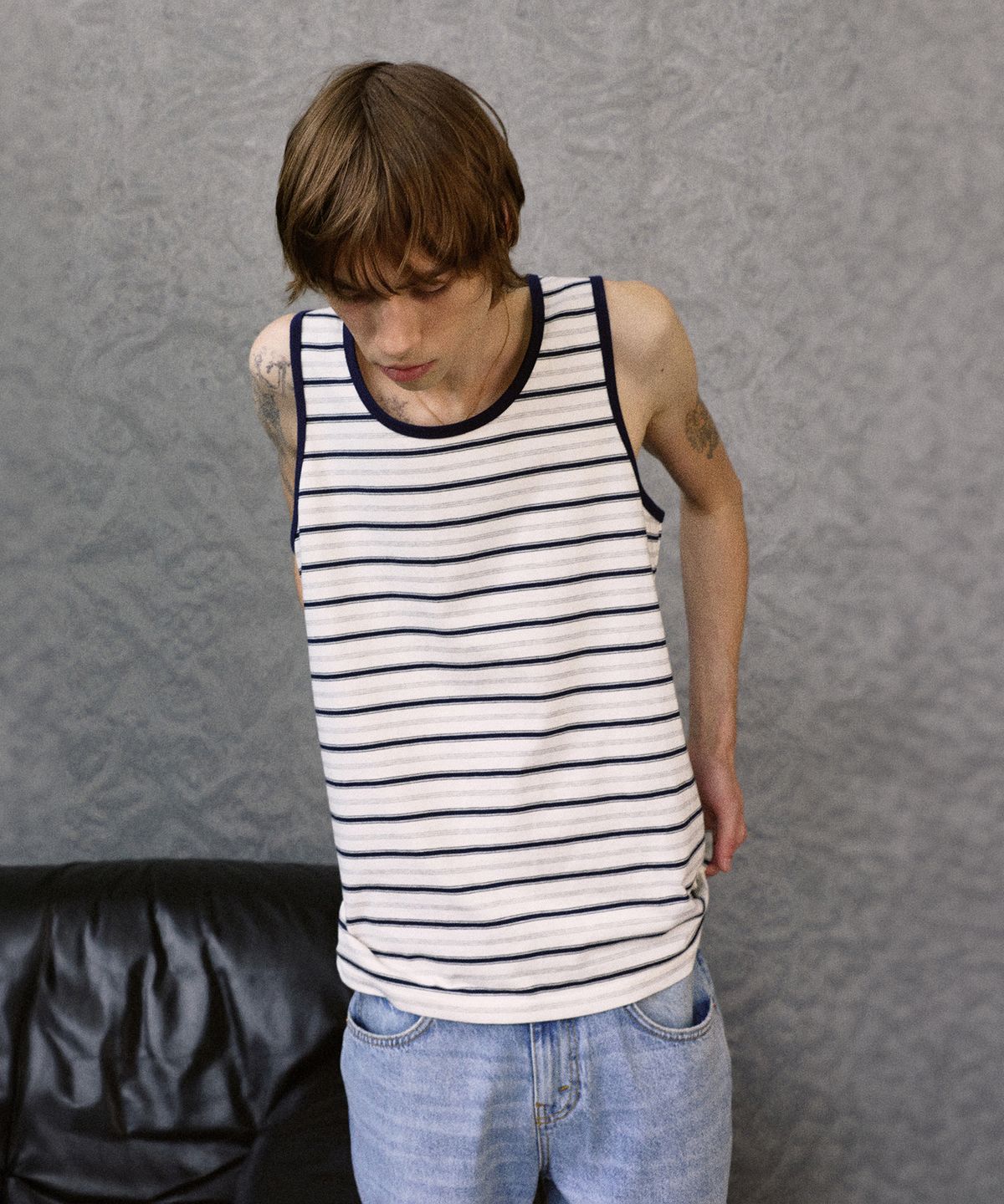 롤링스튜디오(ROLLINGSTUDIOS) COTTON STRIPE SLEEVELESS IVORY/NAVY