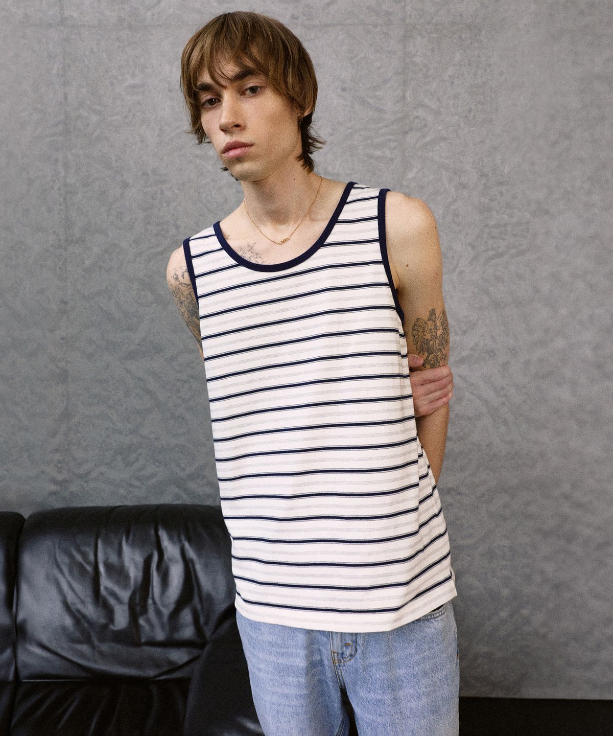 롤링스튜디오(ROLLINGSTUDIOS) COTTON STRIPE SLEEVELESS IVORY/NAVY