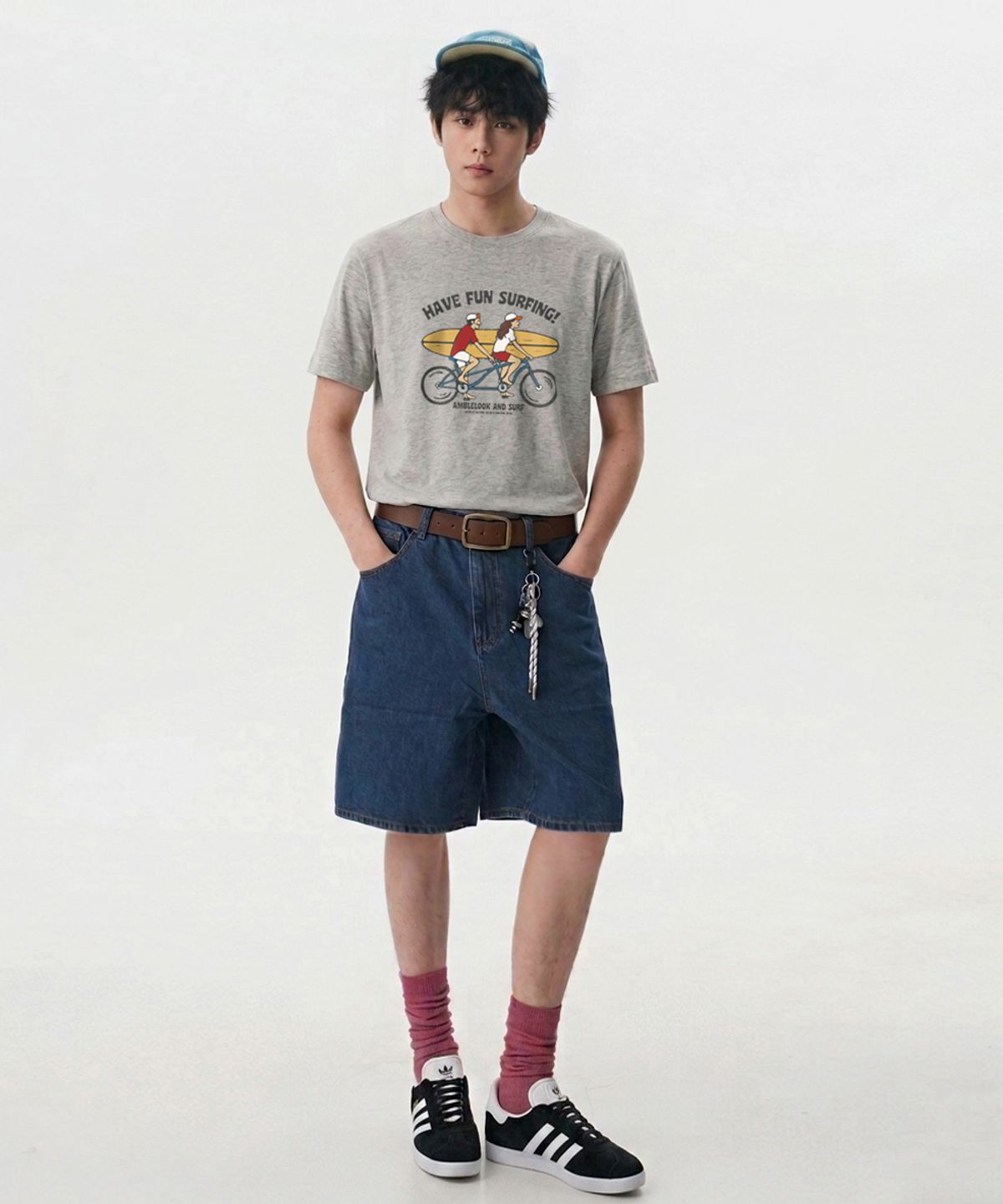 엠블룩(AMBLELOOK) 프리미엄 면스판 라운드 반팔티 FUN SURFING (4color)