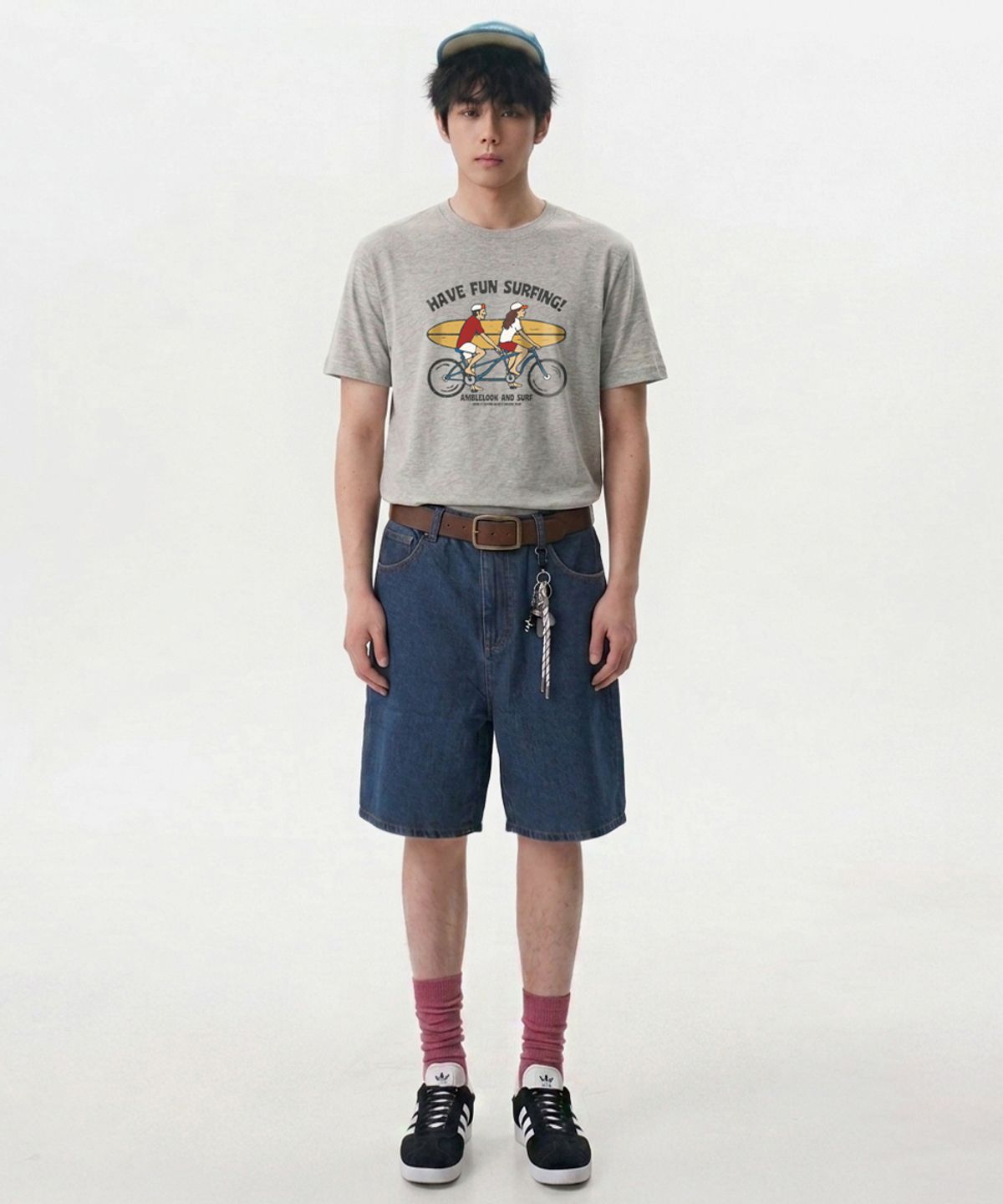 엠블룩(AMBLELOOK) 프리미엄 면스판 라운드 반팔티 FUN SURFING (4color)
