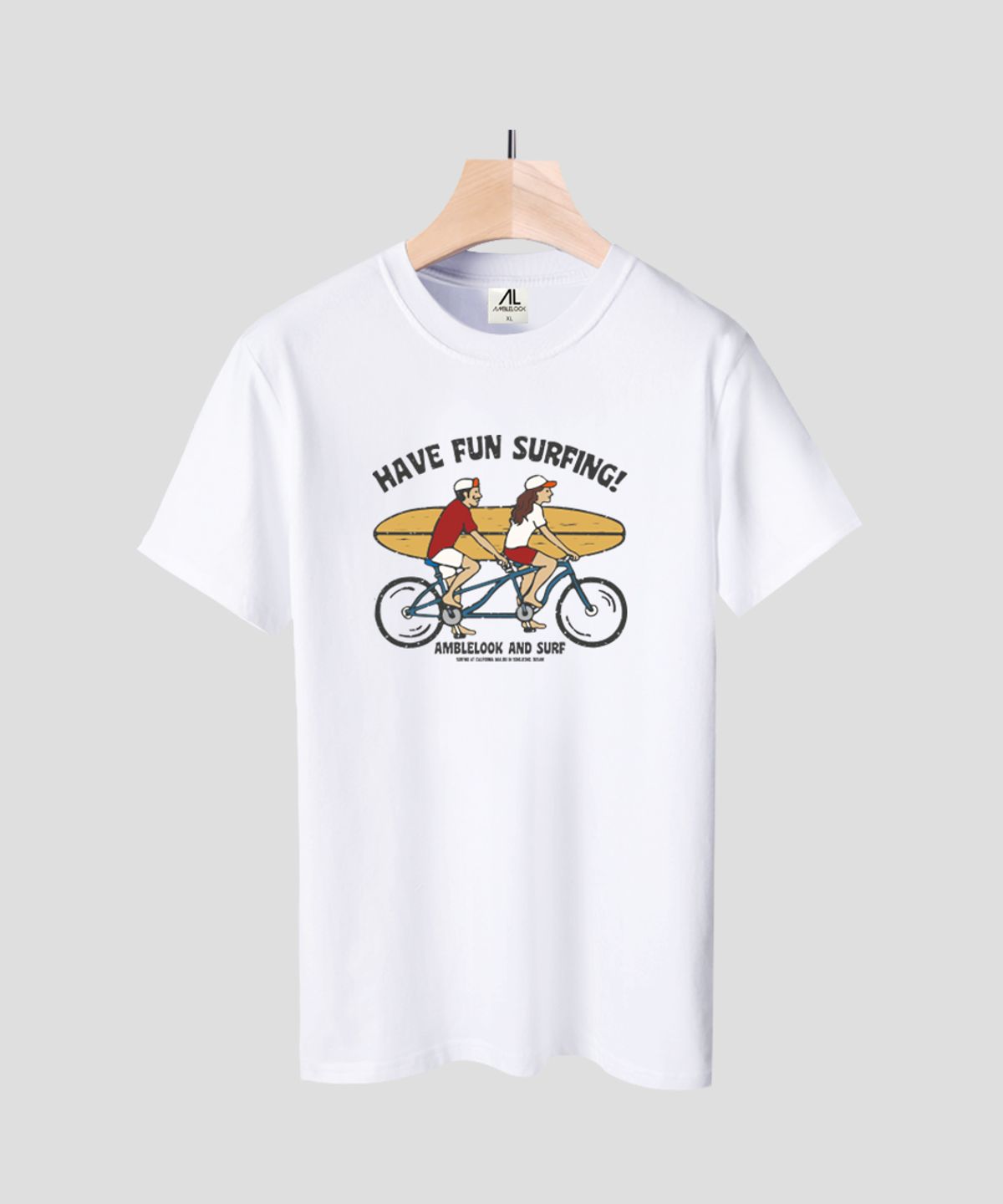 엠블룩(AMBLELOOK) 프리미엄 면스판 라운드 반팔티 FUN SURFING (4color)