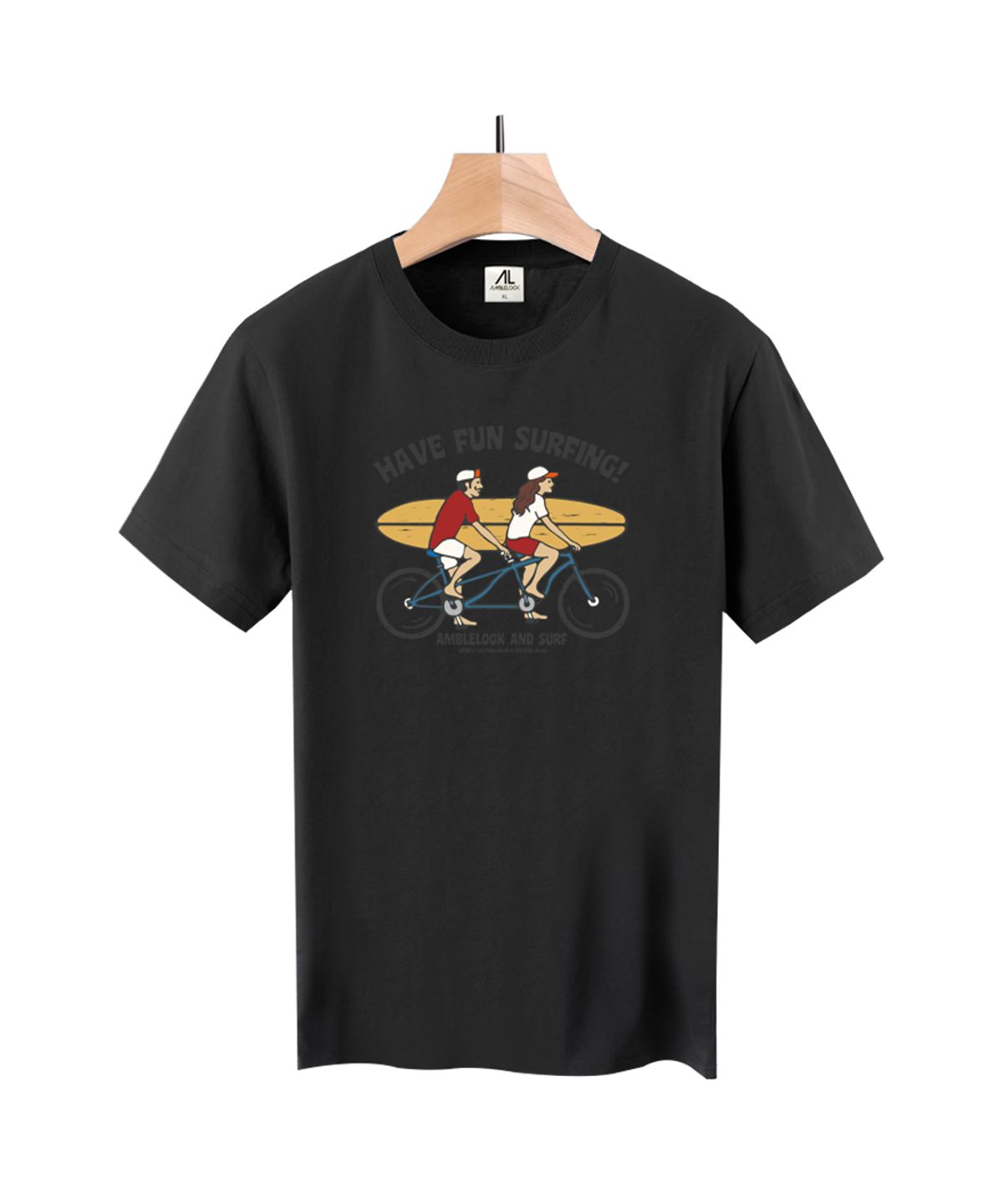 엠블룩(AMBLELOOK) 프리미엄 면스판 라운드 반팔티 FUN SURFING (4color)