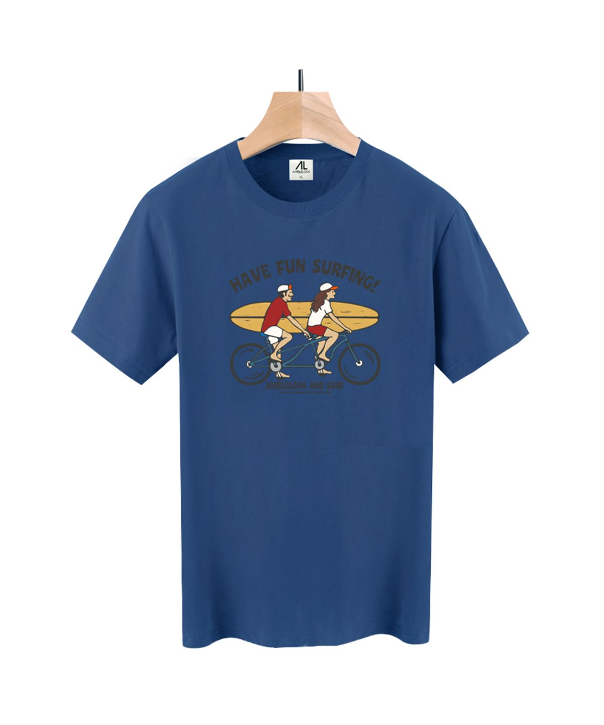 엠블룩(AMBLELOOK) 프리미엄 면스판 라운드 반팔티 FUN SURFING (4color)