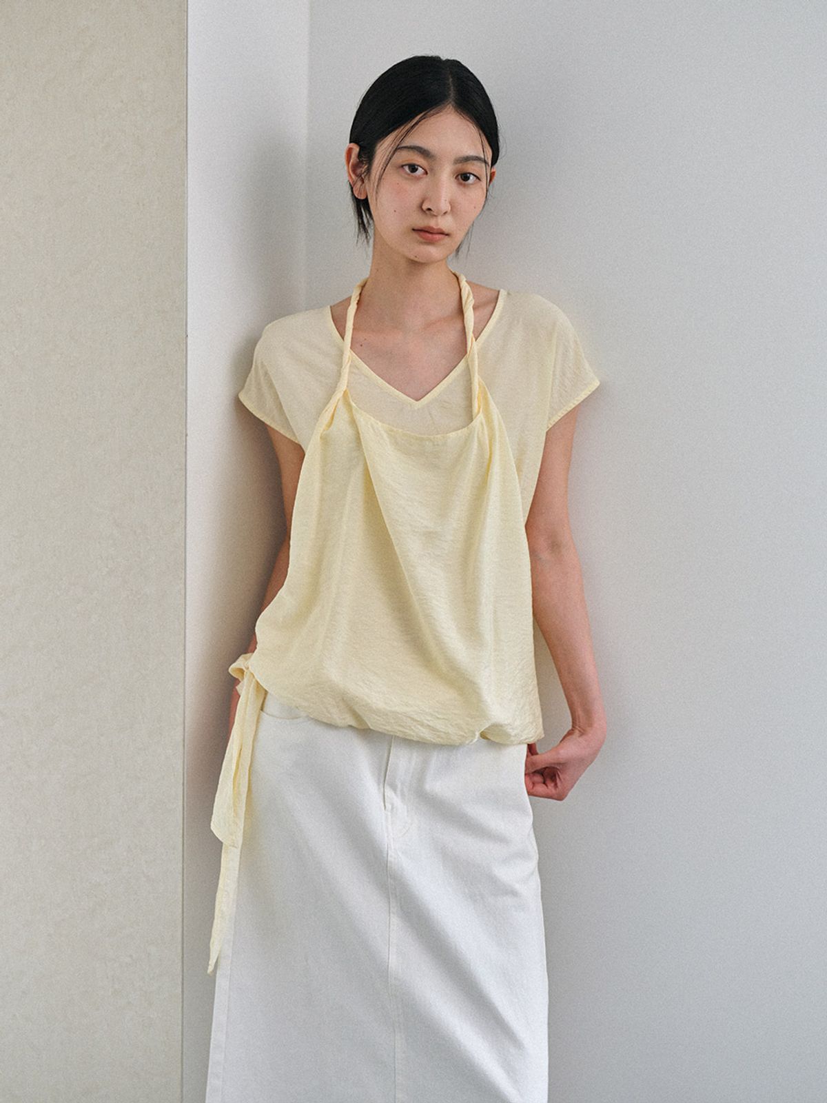 헌치(HUNCH) Twist Bustier-Layered Blouse (2color)