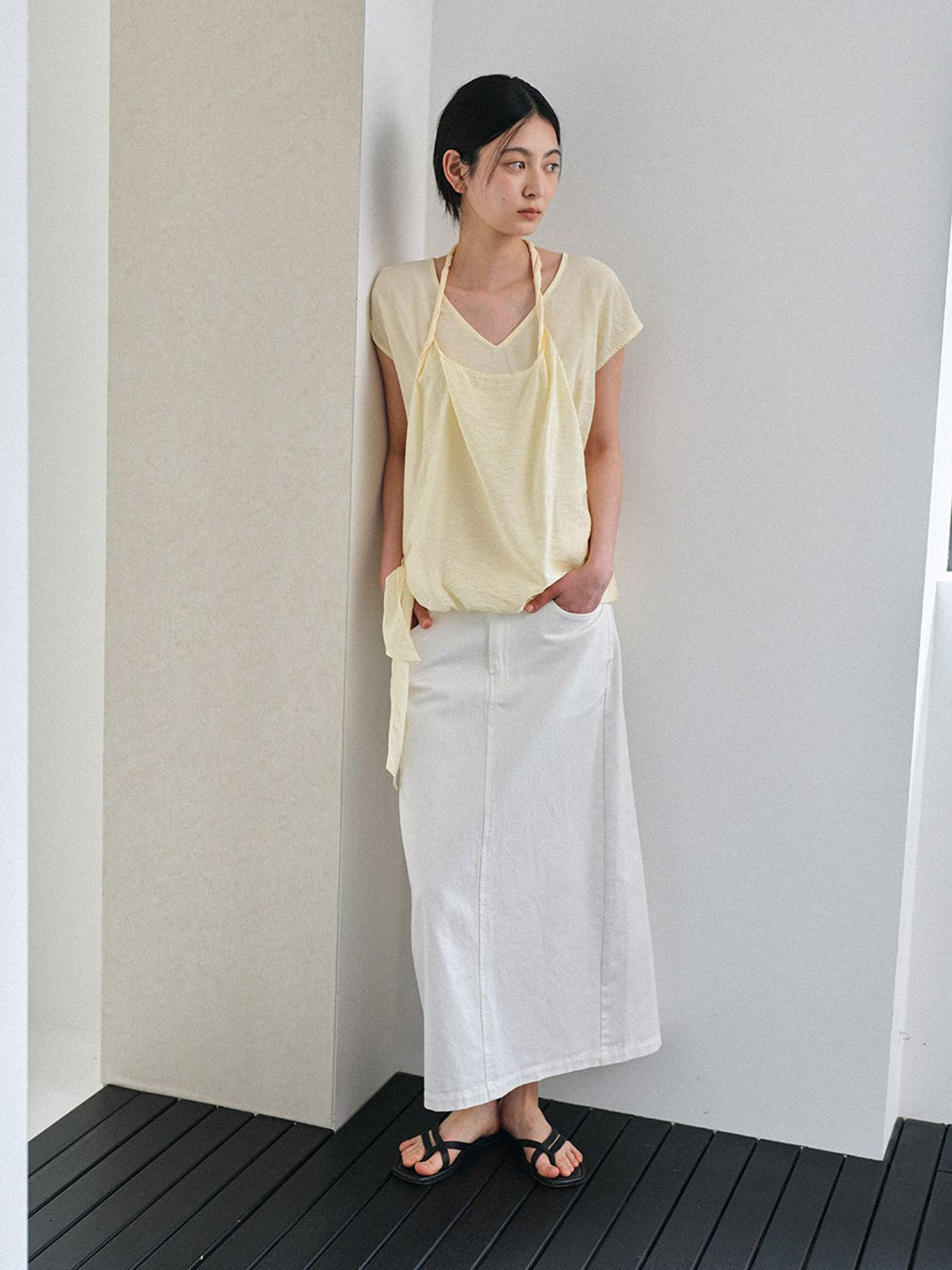 헌치(HUNCH) Twist Bustier-Layered Blouse (2color)