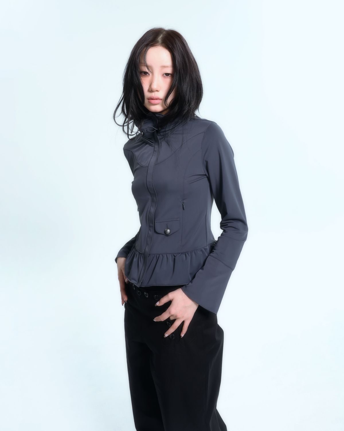 알디유(ALDIYOUU) Ruffle Two Way zip-up (Ash)