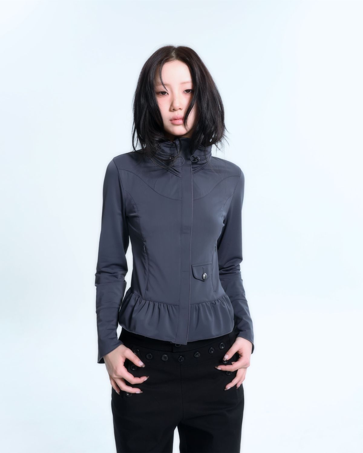 알디유(ALDIYOUU) Ruffle Two Way zip-up (Ash)