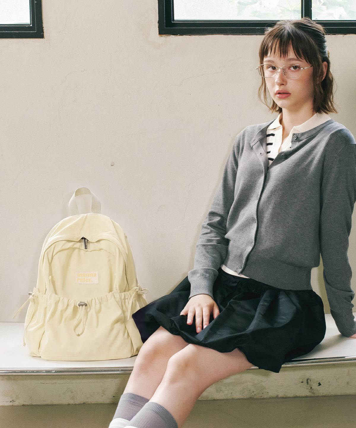 마스마룰즈(MASMARULEZ) mini ver. Ribbon pocket backpack_Cream lemon