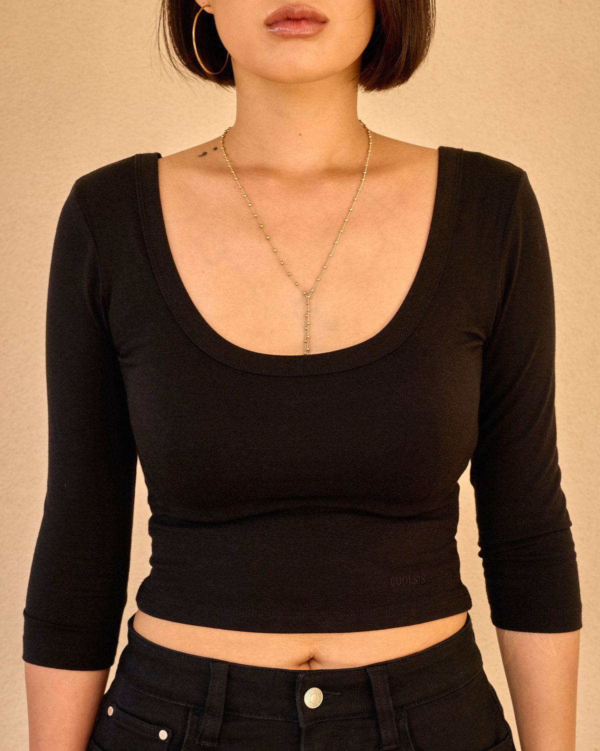 쿨시스(COOLSIS) CS SLIM U-NECK 3/4 TOP-069 (BLACK)