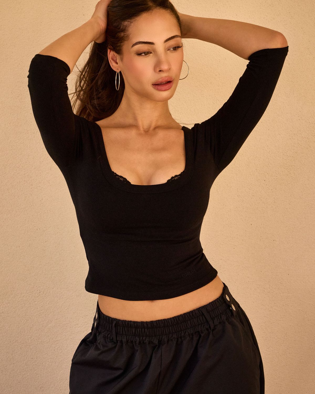 쿨시스(COOLSIS) CS SLIM U-NECK 3/4 TOP-069 (BLACK)