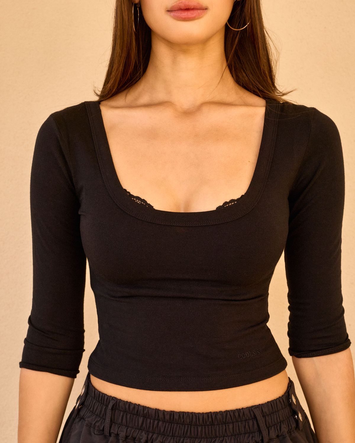 쿨시스(COOLSIS) CS SLIM U-NECK 3/4 TOP-069 (BLACK)