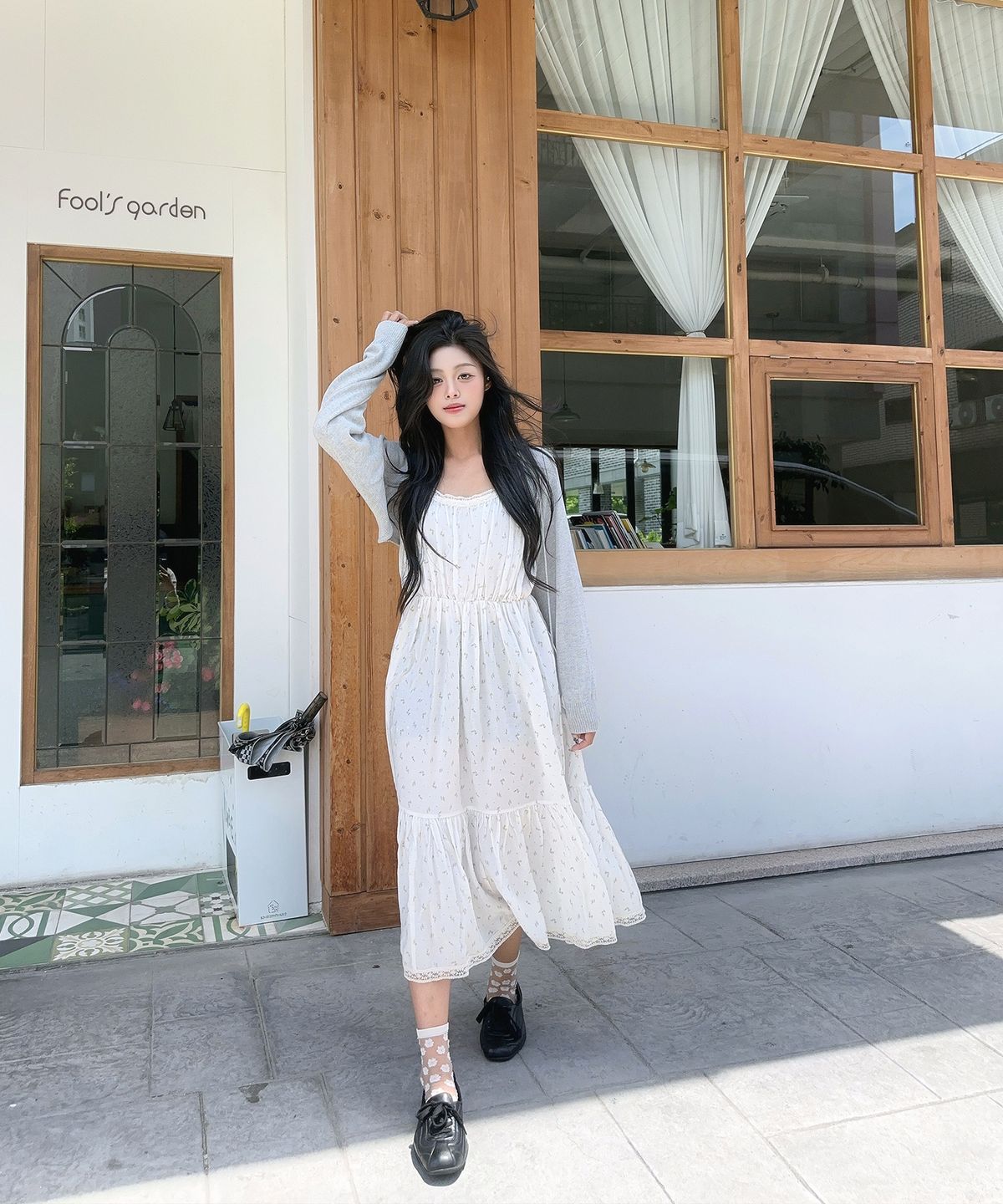 위오이(WIOE) Boho Floral Cami Tiered Dress_Ivory