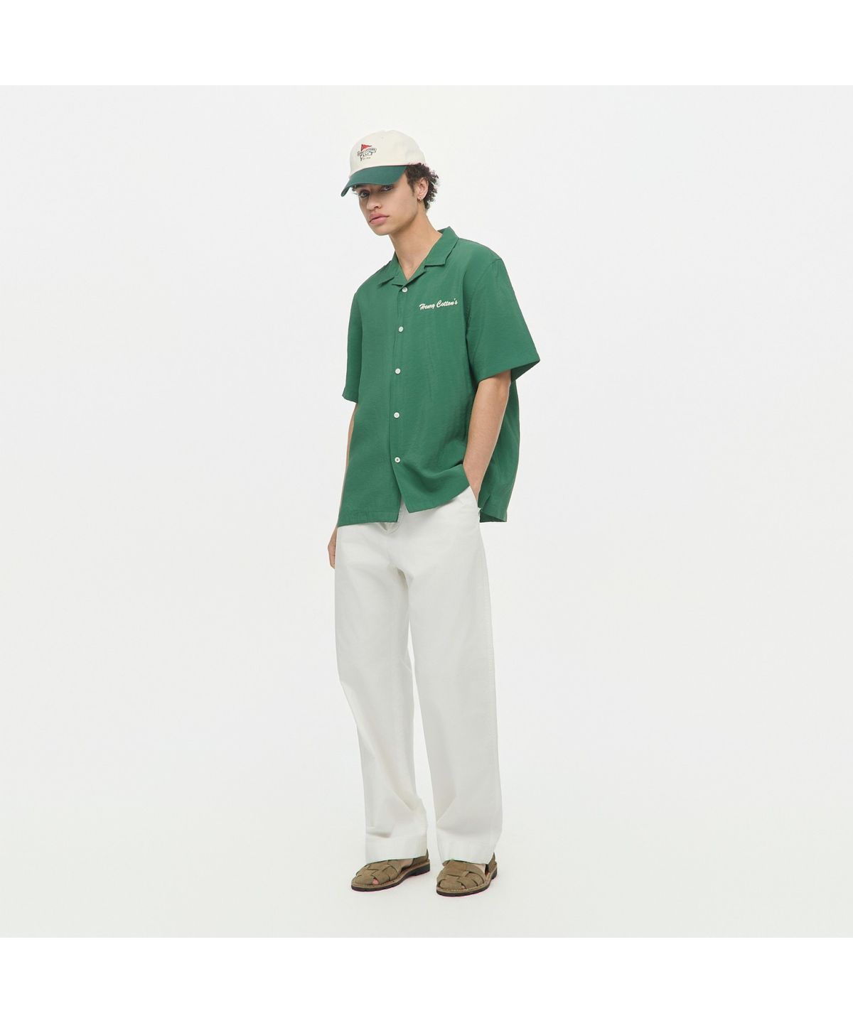 헨리코튼(HENRY COTTONS) 오픈 카라 반팔 셔츠 (릴렉스핏) AHSAM26611KHD