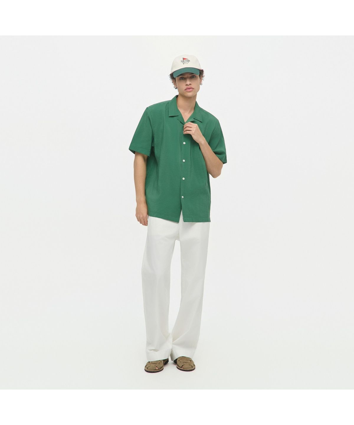 헨리코튼(HENRY COTTONS) 오픈 카라 반팔 셔츠 (릴렉스핏) AHSAM26611KHD