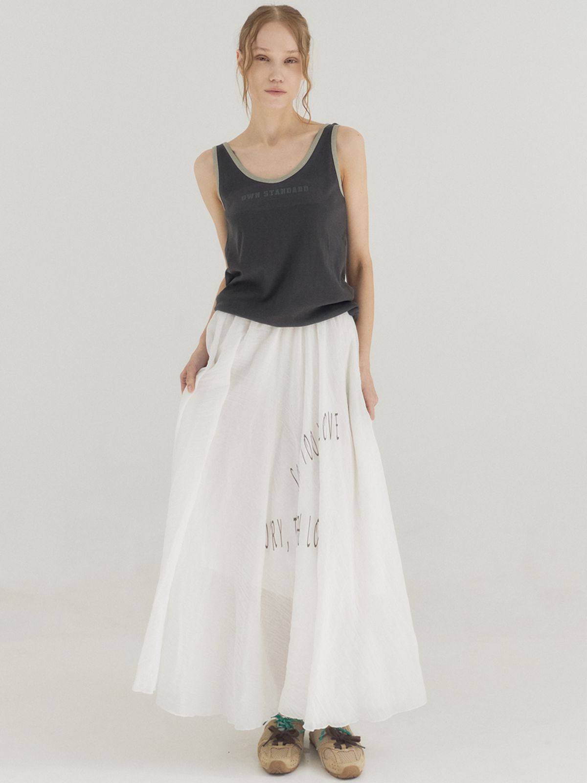 쏘리, 투 머치 러브(SORRY, TOO MUCH LOVE) Lightweight Crinkled Full Flair Skirt_White