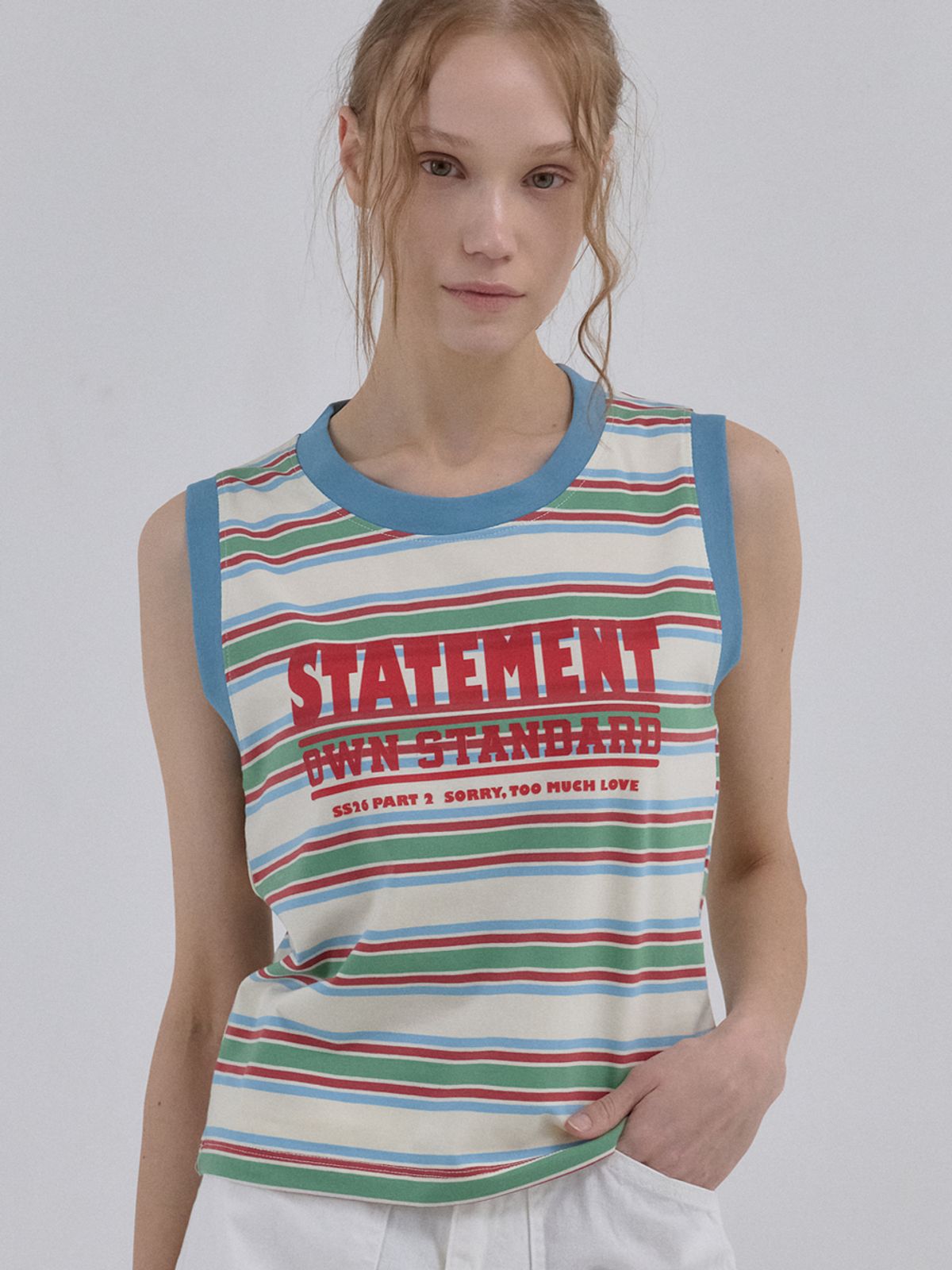 쏘리, 투 머치 러브(SORRY, TOO MUCH LOVE) Statement Stripe Summer Tank Top_Blue