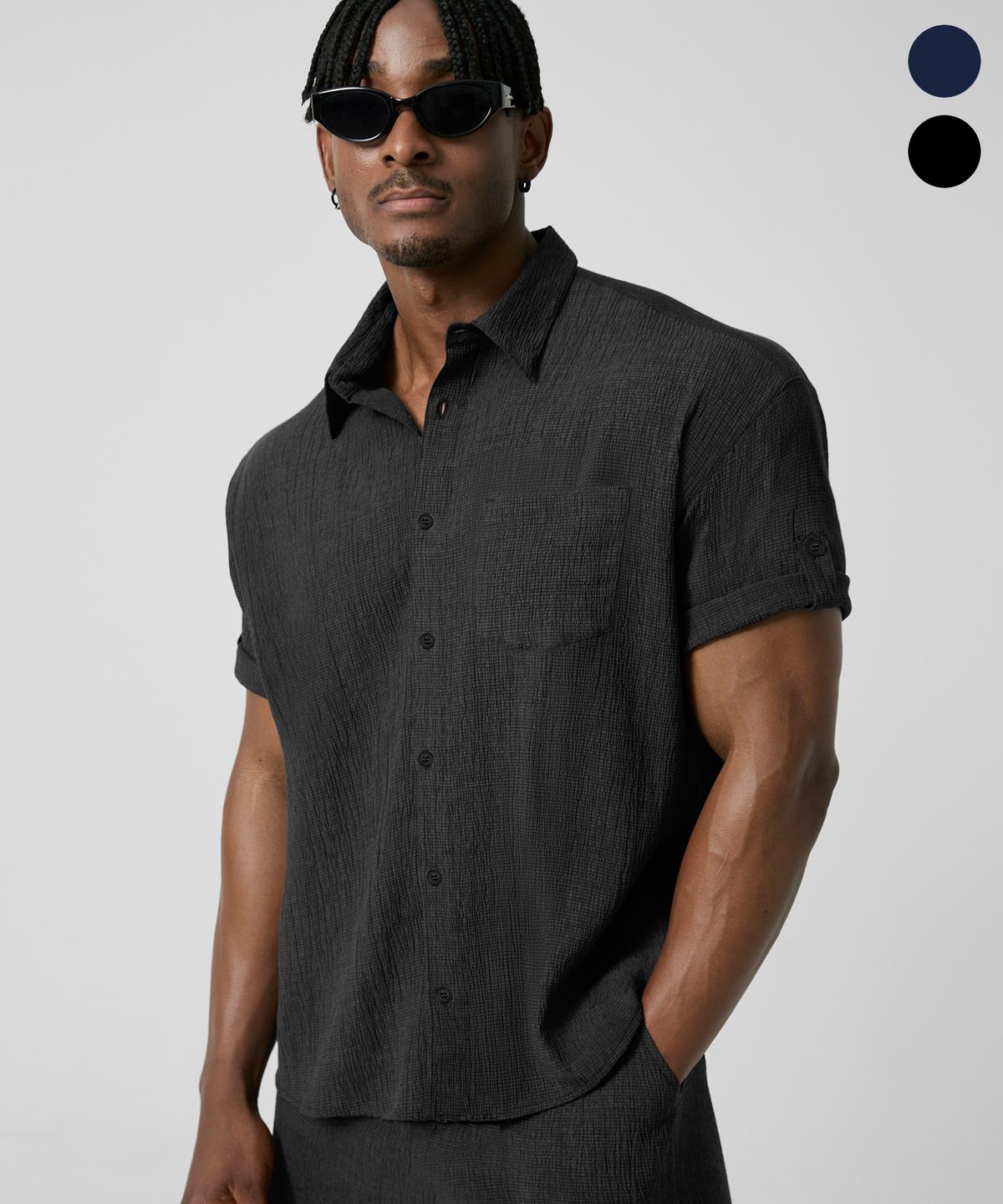 드릭스(DRIX) 씨어서커 리조트 롤업 반팔 셔츠_2color